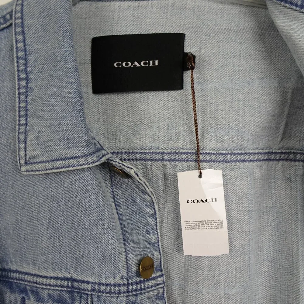 Coach Jean Jacket Men's Size XL Blue Novelty Denim Jacket Cotton Big Logo